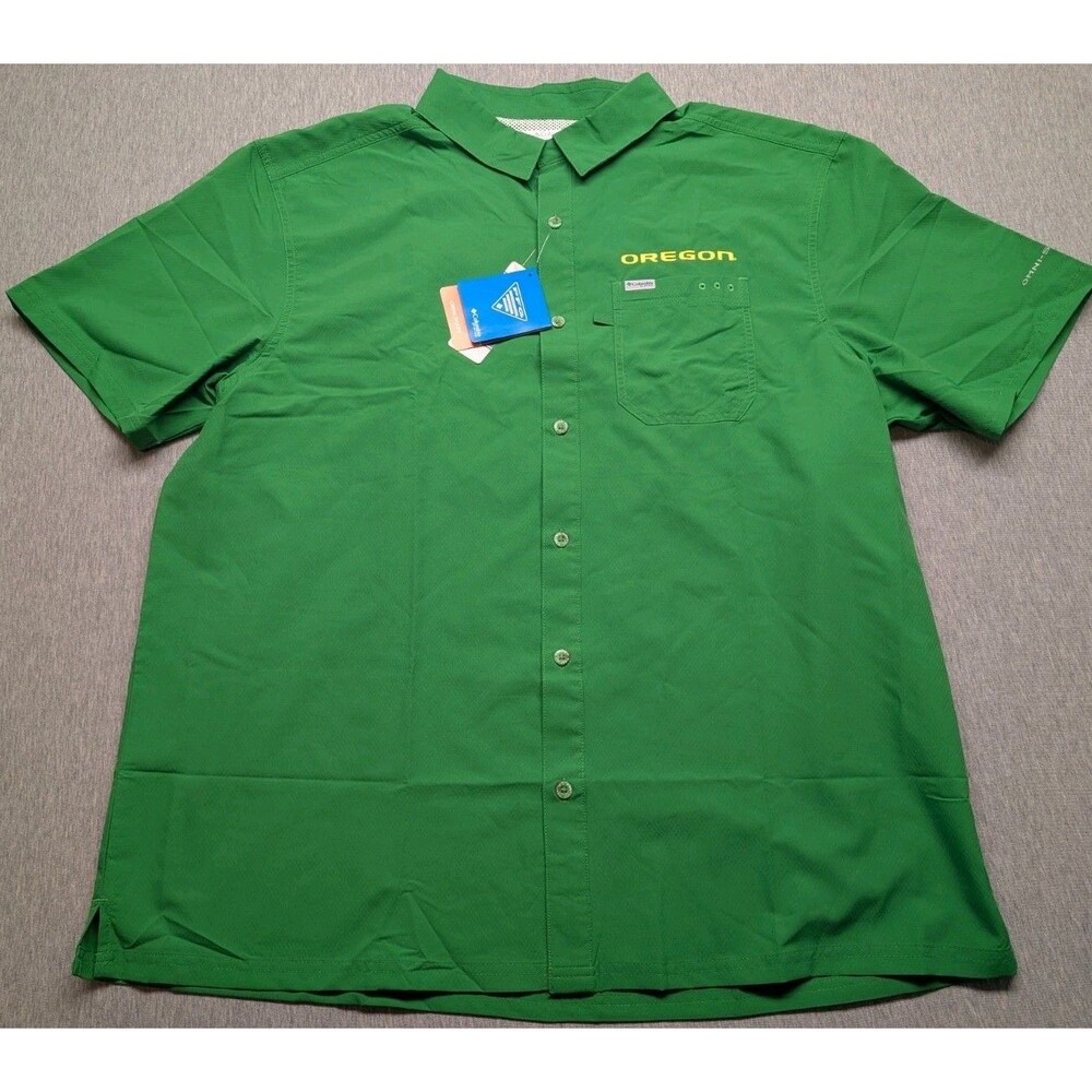 New Oregon Ducks Columbia PFG Shirt Green Super Slack Tide Omni Shield Men’s XL